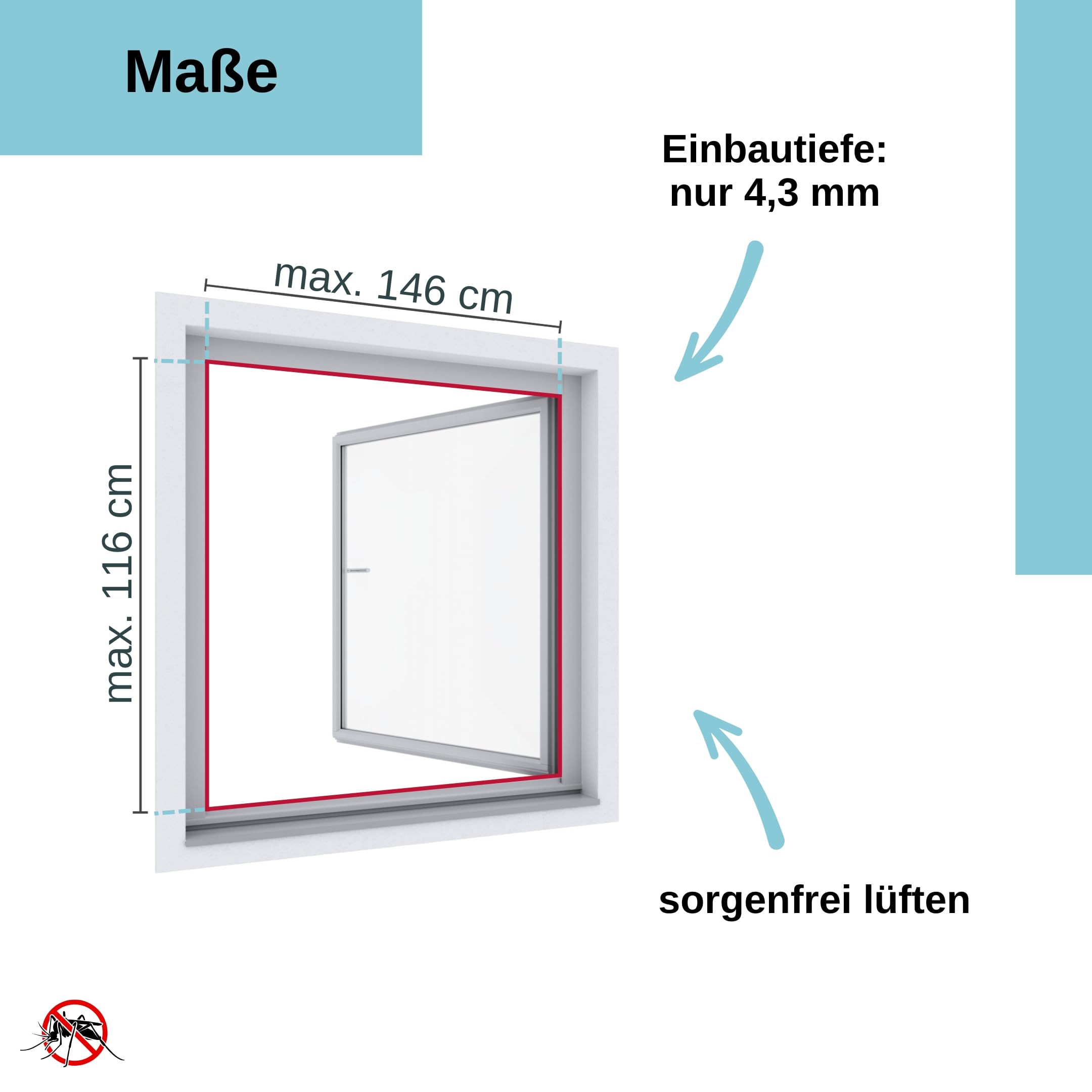 Wip Insektenschutz Fenster "Super Slim" - weiß - 120 x 150 cm - Fliegengitter Fenster, Mückenschutz, Insektenschutzgitter, Fliegenschutz, Mückengitter - ohne bohren