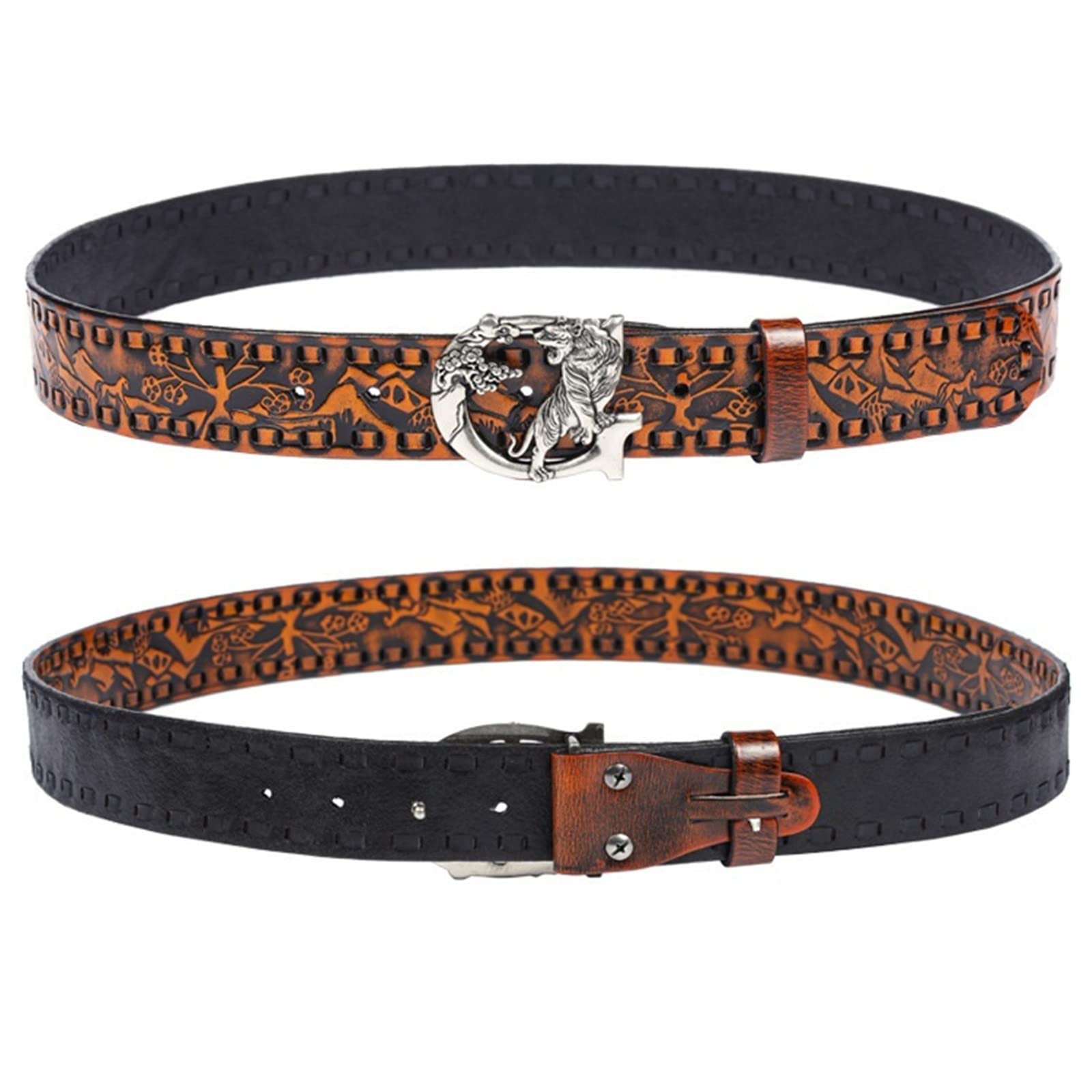 Men's Belts Men's Leather Belt Geflochtener Heller Luxus-P-Leder-Gürtel for Herren/Damen Personalisierter geprägter Vintage-Tiger-Schnallen-Männer längerer Gürtel 3,8 cm Vintage Men's Belt