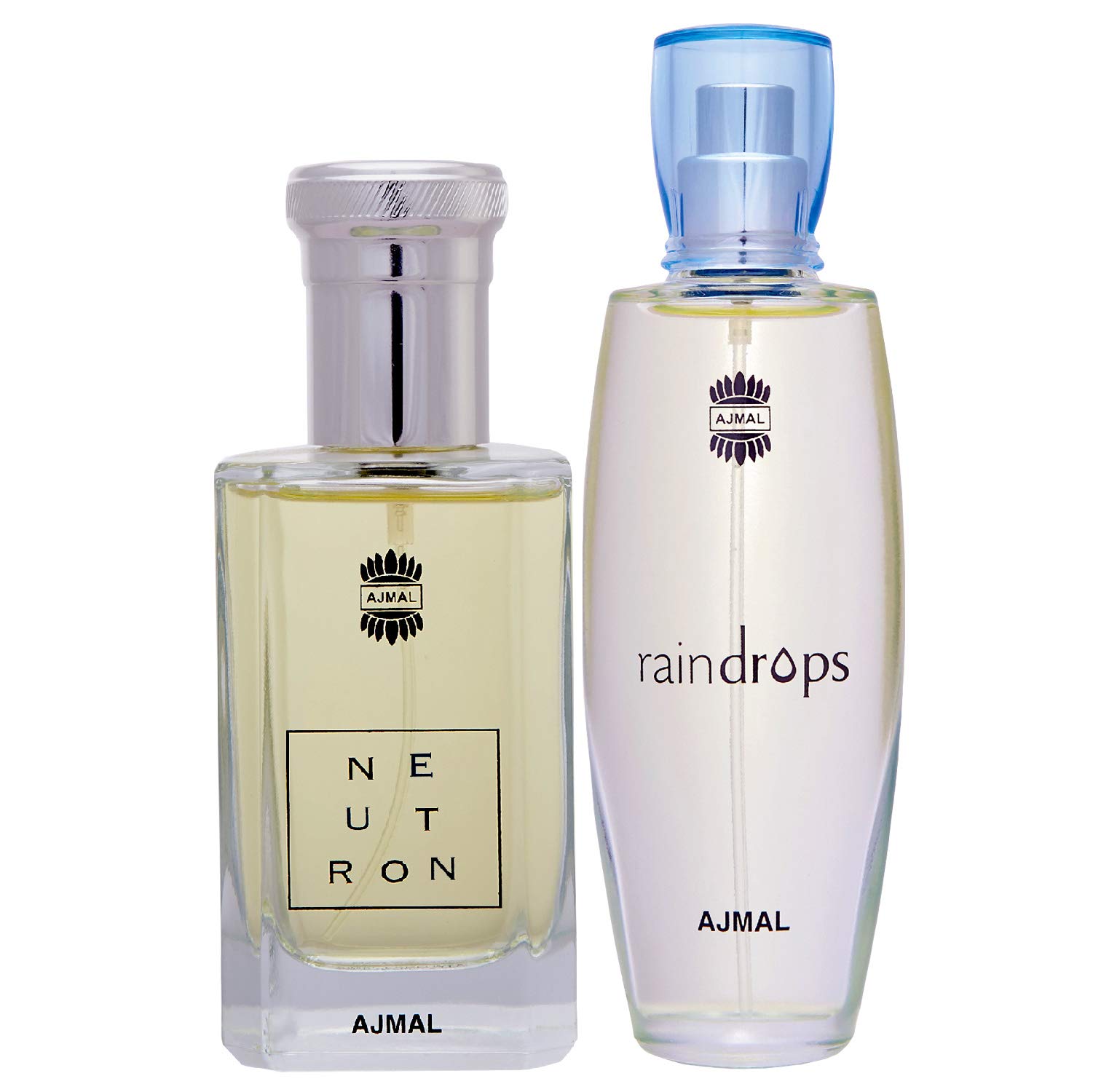 AJMAL Neutron EDP Citrus Fruity Perfume 100ml for Men and Raindrops EDP Floral Chypre Perfume 50ml for Women (Neutron_Raindrops_EDP)