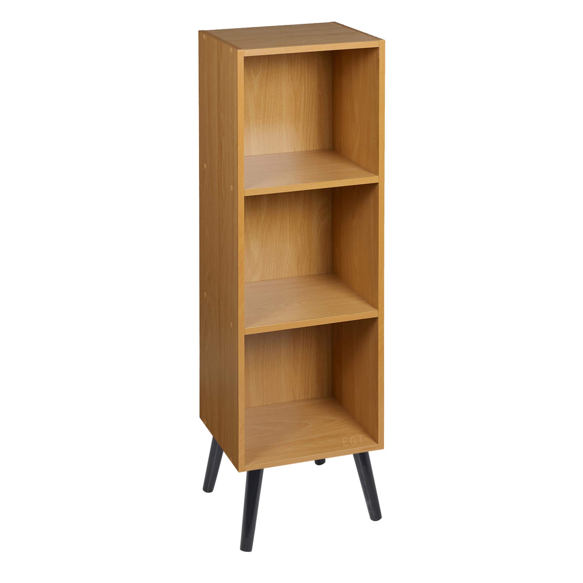 URBNLIVING Wooden Storage 3 Tier Bookcase Scandinavian Style Legs Unit (Beech Bookcase, Black Legs)