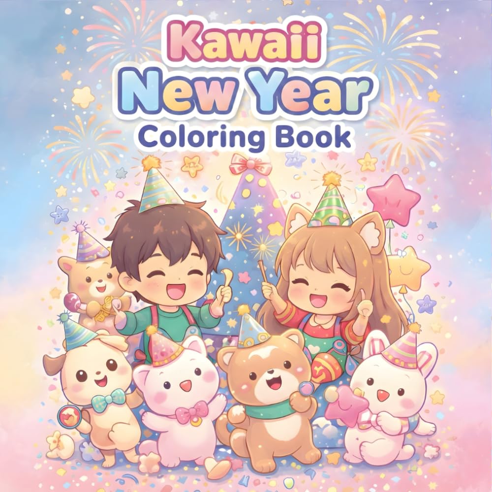 KAWAII New Year Coloring Book: A Cute Kawaii Coloring Book with Adorable New Year Scenes, Fireworks, and Happy Characters for Kids