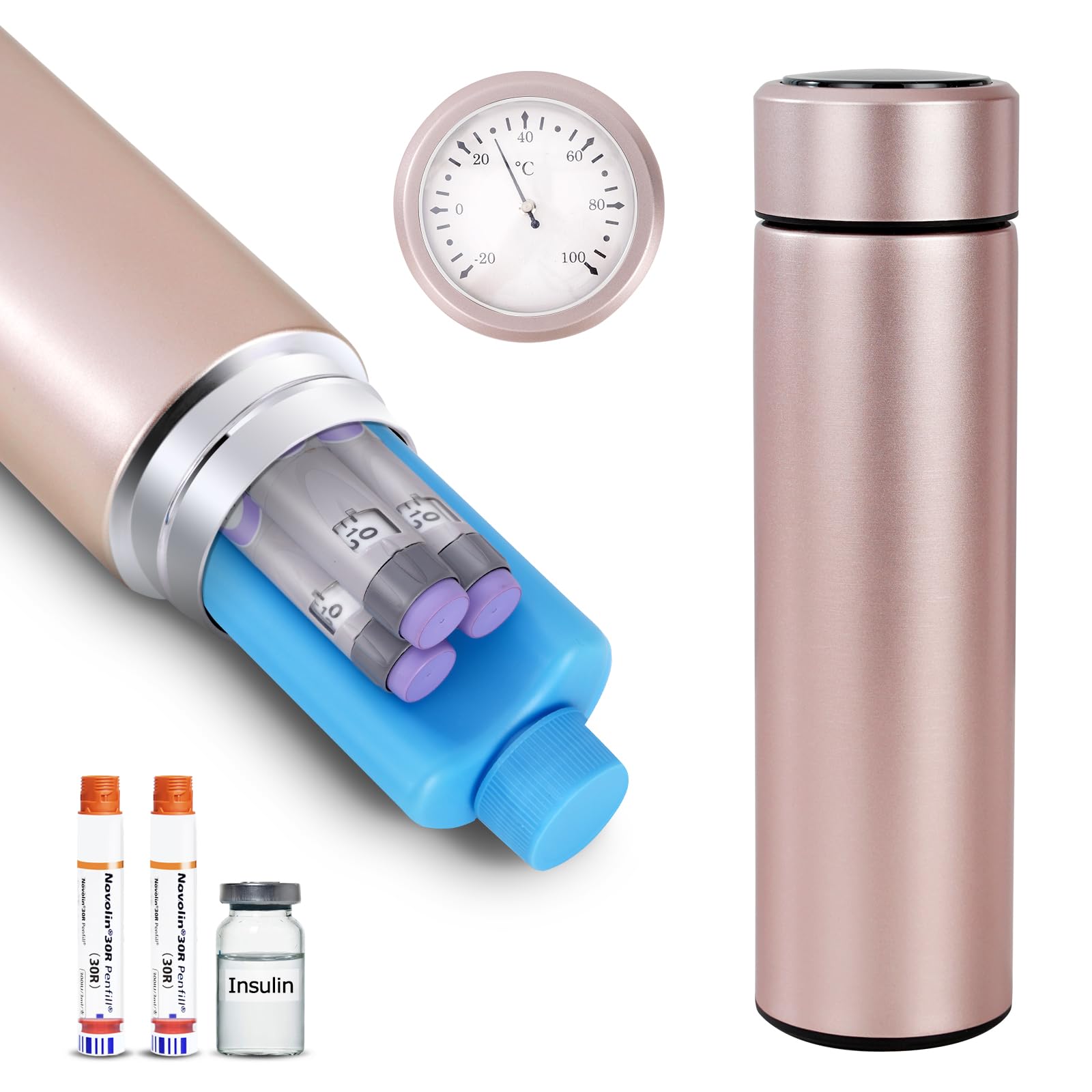 Bogush 60H Insulin Pens Cooler Travel Case Temp Display Medication Cooler for Travel TSA Approved Medicine Cooler Medical Diabetic Travel Cooler Bag Epipen Carry Case (Rose Golden)