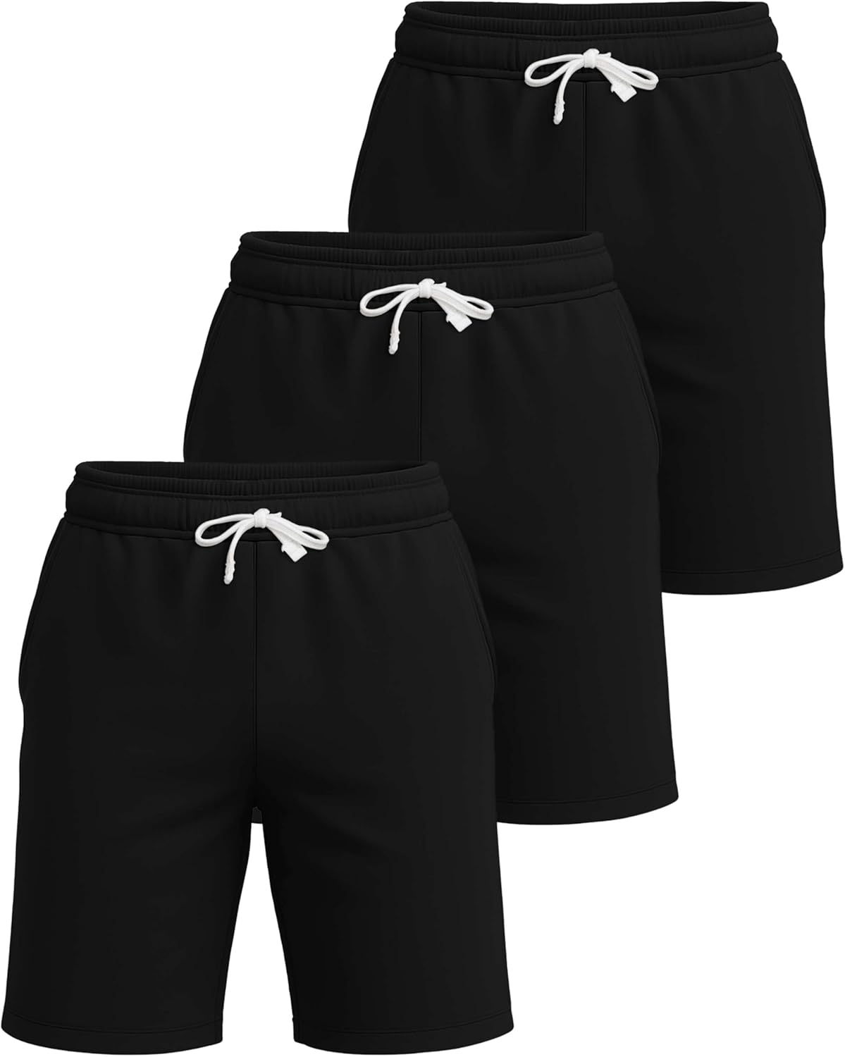 Real Essentials 3 Pack: Men's Cotton 7" French Terry Lounge Sweat Shorts – Sleep Casual Shorts Pockets (Big & Tall Available)