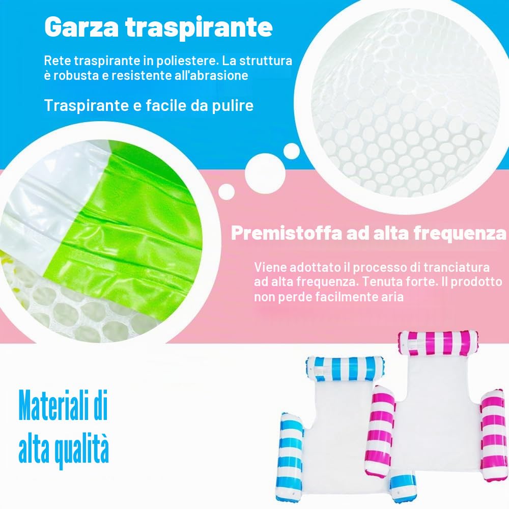 2 pezzi Amaca ad acqua, 4 in 1 Sedia Galleggiante per Piscina, Air materasso piscina accessori divertimento, Wasser hammock Air materasso