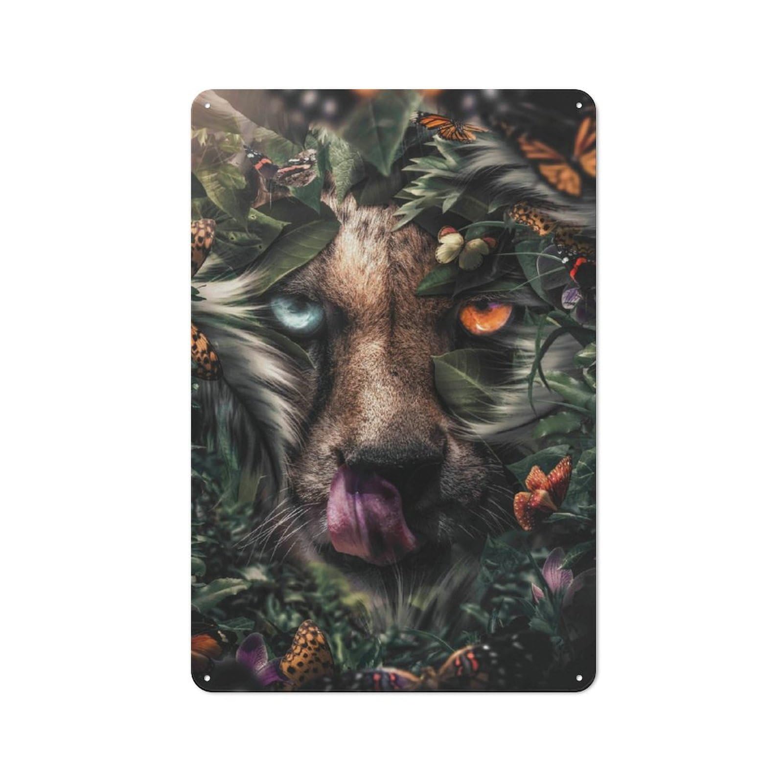 Junmoney Floral Cheetah Metal Wall Sign 30X20cm Featuring For Living Room Wall, For Metal Sign Collectors, For Garage And Workshop Walls