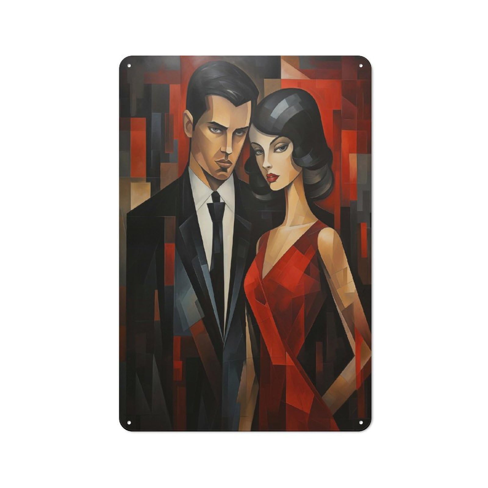 Junmoney Elegant Couple Cubism Art Nostalgic Decorative Tin Sign 30X20cm Featuring Old Style Wall Plaque For Kitchen, Hallway, Bar Or Small Cafe