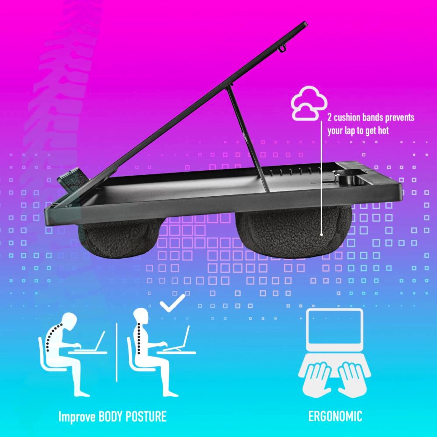 Support PC Portable Lapnest - 8 Hauteurs Réglables - Base Rembourrée - Jusqu'à 15,6"