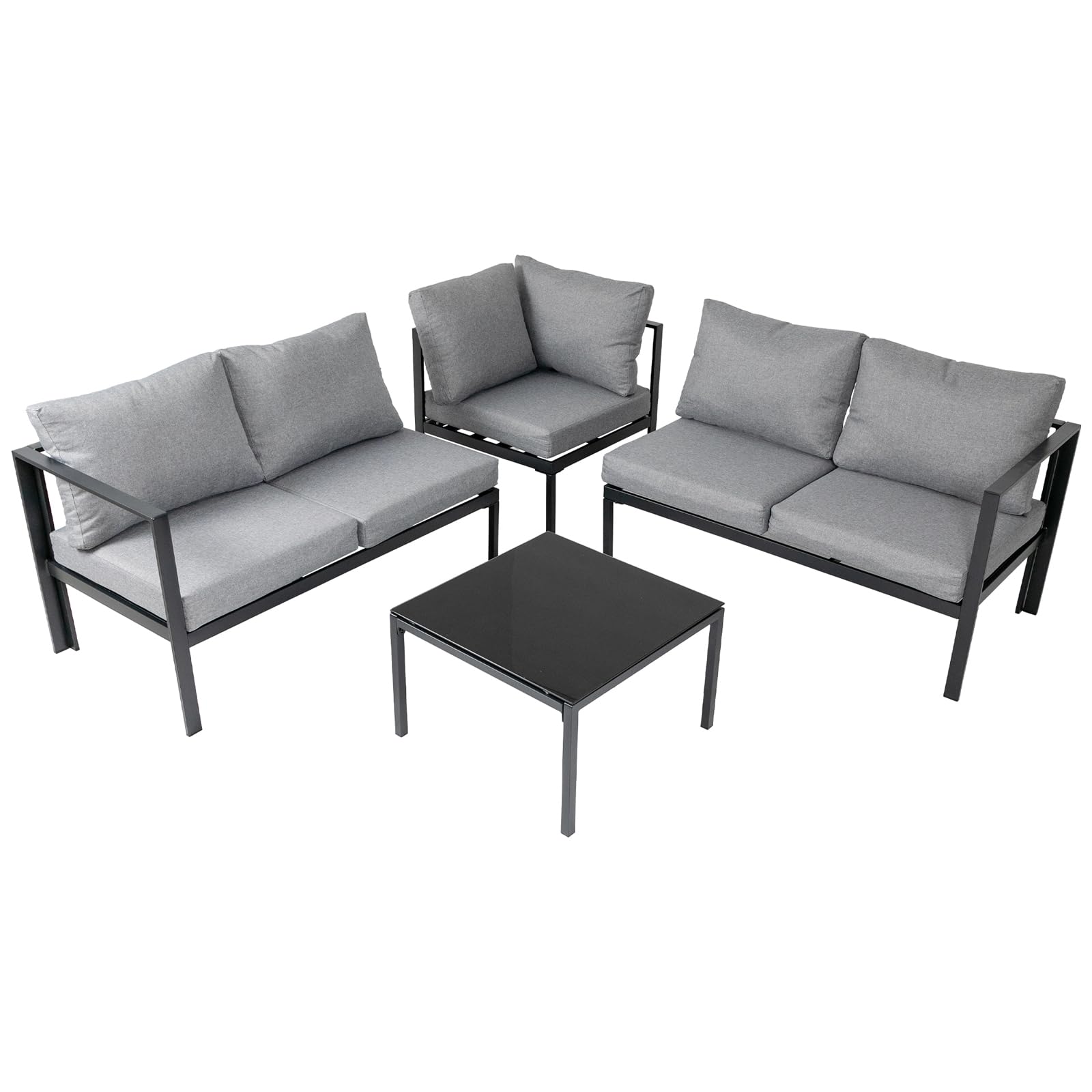 SVITA Missouri Gartenlounge 4-teiliges Outdoor Sofa Set aus verzinktem Stahl Ecklounge mit Tisch & Glasplatte 10cm Kissen für Terrasse Beige