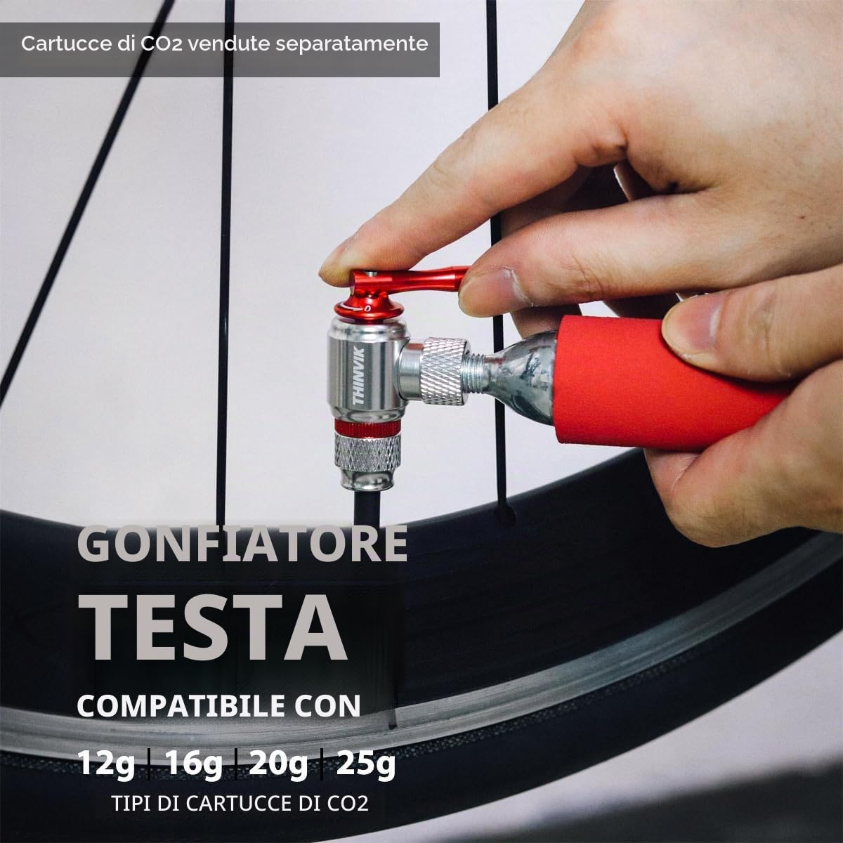Thinvik Kit di gonfiaggio a CO2 per pneumatici bici Presta Schrader pompa portatile