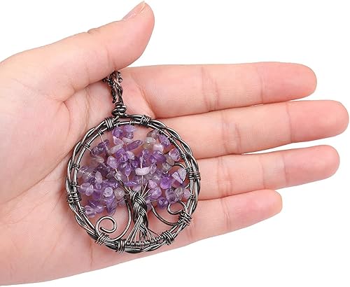 Miniatura 2 de JOE FOREMAN Flourish - Collar con colgante de chakra del árbol de la vida, joyería para mujer, hecho a mano, chips de cristal de amatista natural,