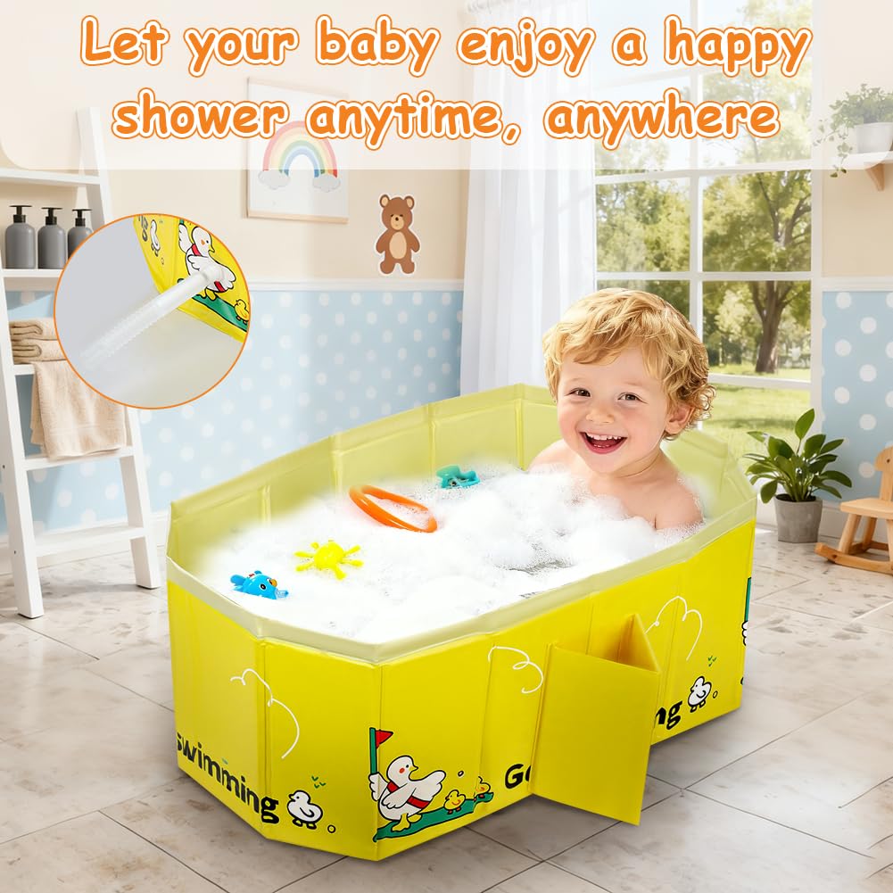 AUYAO Baignoire Pliable Bébé avec Valve Vidange Portable 0-8 Ans