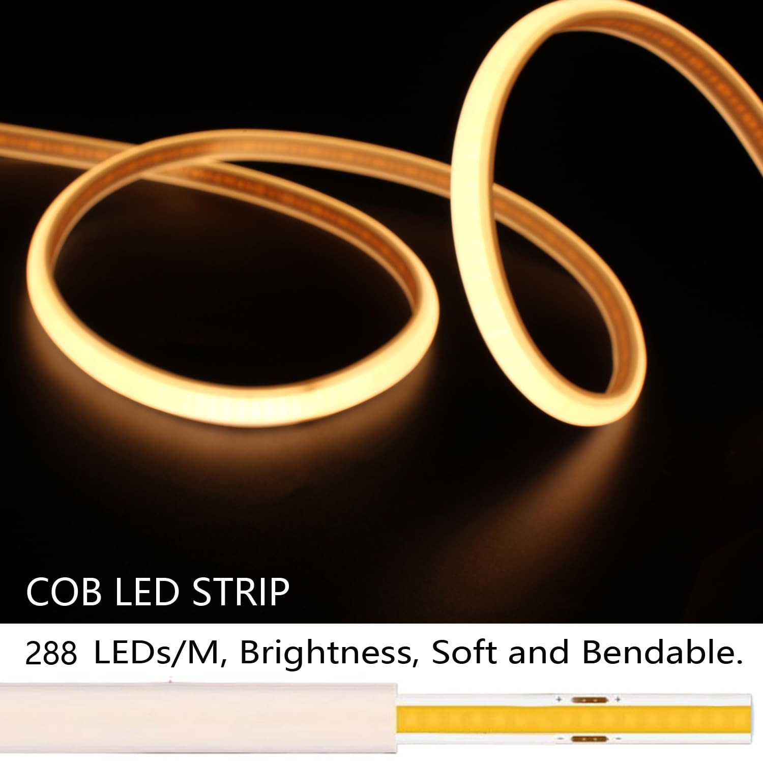 Striscia LED COB 10 m, 230 V, collegamento diretto a LED, impermeabile, autoadesiva, per esterni, flessibile, 3000 K, luce bianca calda, per interni ed esterni, illuminazione