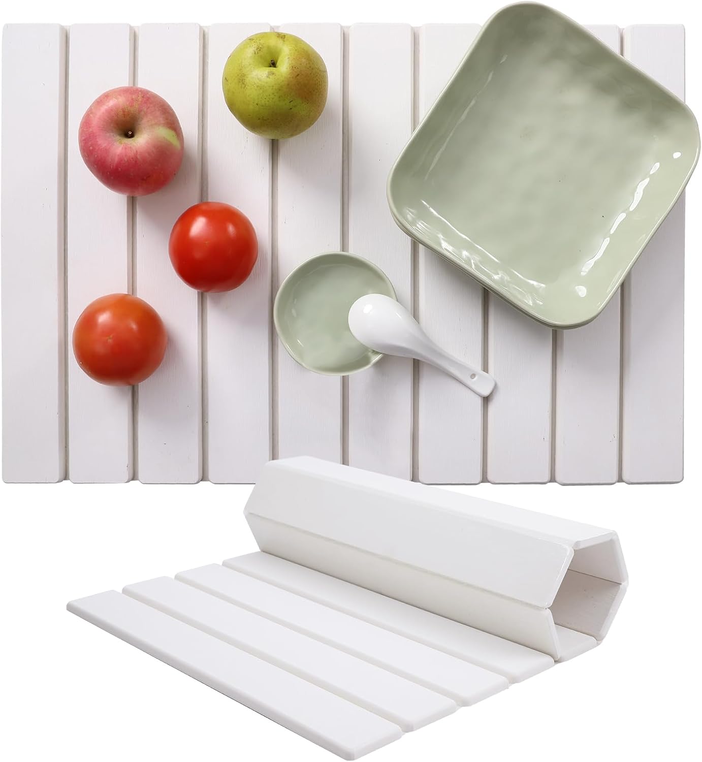 Stone Drying Mat for Kitchen Counter,24×16 Inches Large Stone Dish Drying Mat, Foldable Food Grade Super Absorbent Diatomaceous Earth Mats for Dishes Cookware Cups, Matches Any Countertop White 24×16