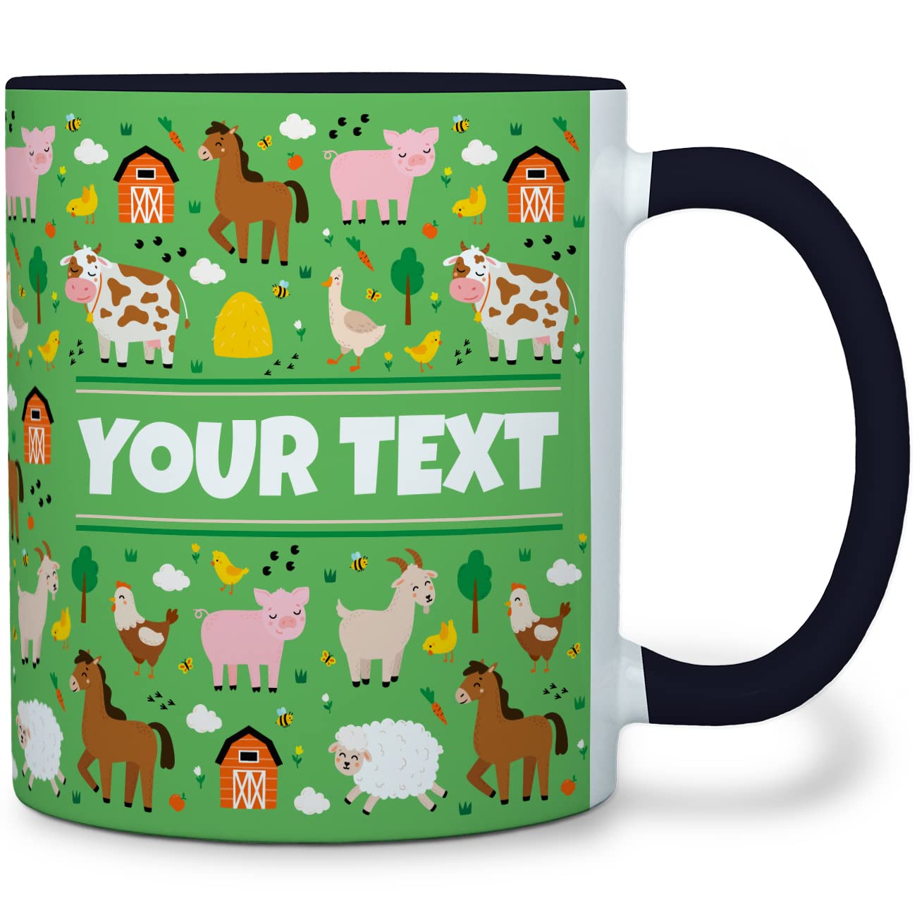 Bouncing Brick Designs Personalized Mug for Kids - Farm Animals - Custom Name/Text, Ceramic Hot Chocolate/Cocoa/Coffee Cup for Boys/Girls, Birthday/