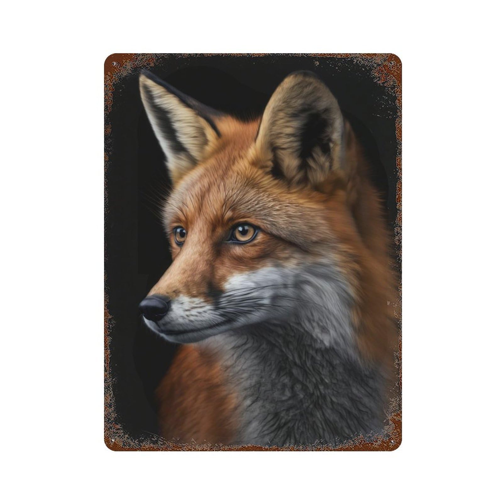 Red Fox Portrait 15.7"x11.8" Aged Metal Wall Plaque, Retro Wall Decor for Farmhouse, Kitchen And Entryway Decor
