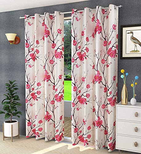 Image of Set of 2 Long Door Curtains-9 Feet, Pink