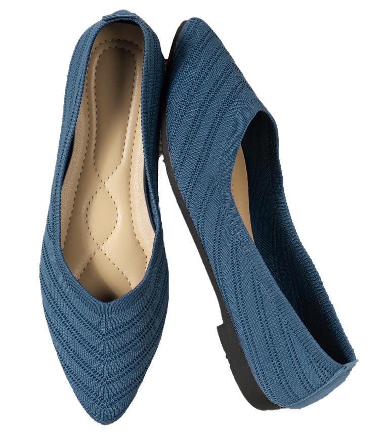 Womens Casual Soft Flat Shoes Ballerina Walking Flats Shoes Knit Ballet Flats Ladies Comfortable Pointed-Toe Dressy Shoes