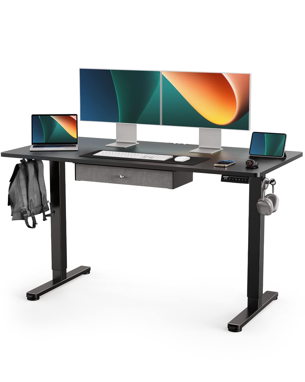 ErGear Electric Standing Desk with Drawer, Adjustable Height Sit Stand Up Desk, Home Office Desk Computer Workstation, 55x28 Inches, Black