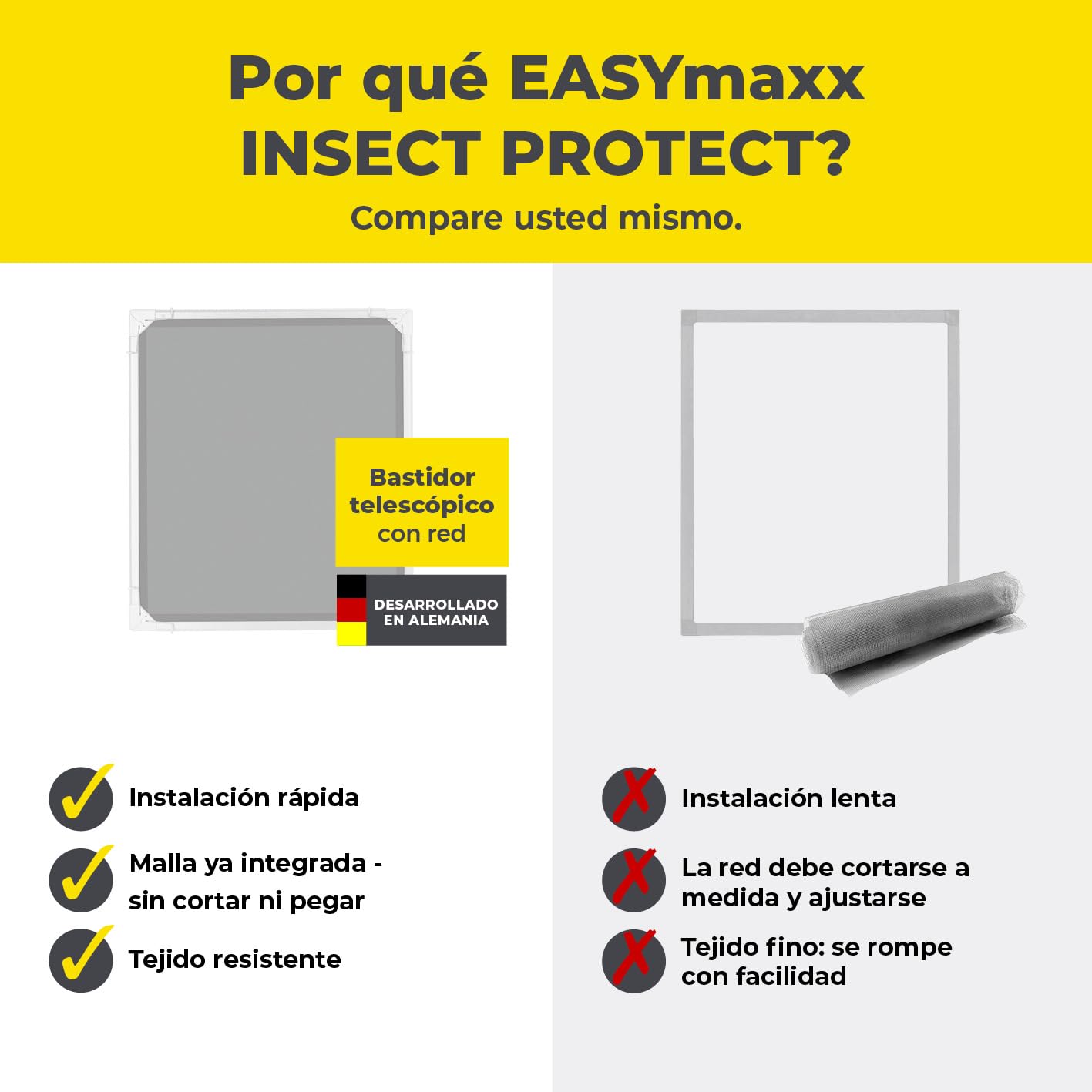 EASYmaxx Insect Protect | Mosquitera telescópica | Para la ventana | Con marco premontado | Mosquitera extensible | Red integrada | Blanco | Set de 2