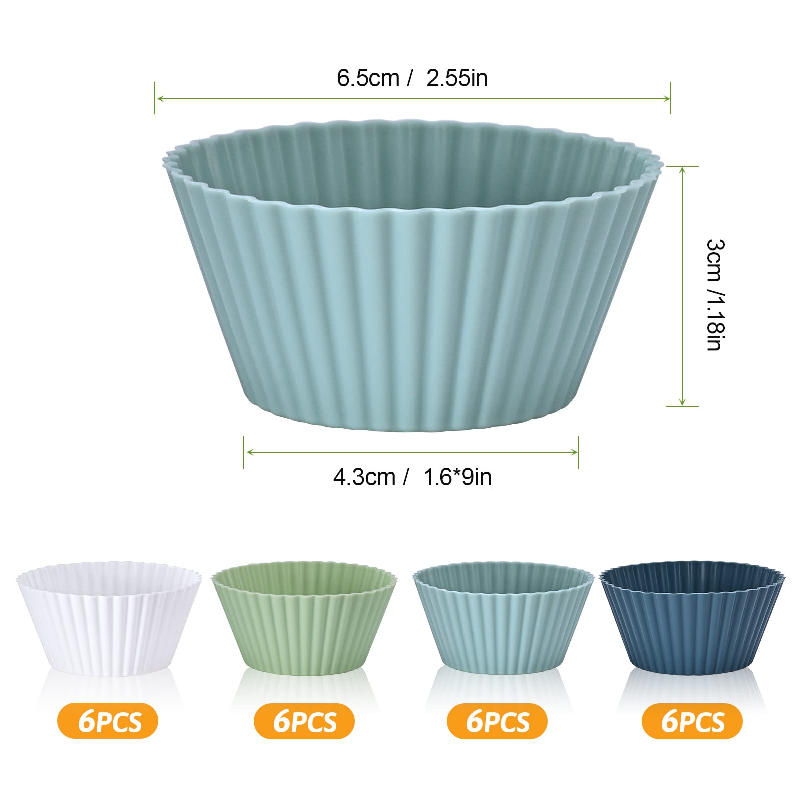 Spesh 24 Pirottini In Silicone Per Muffin – Riutilizzabili, Antiaderenti, Senza BPA – 7x4,5 Cm – Colori Vivaci