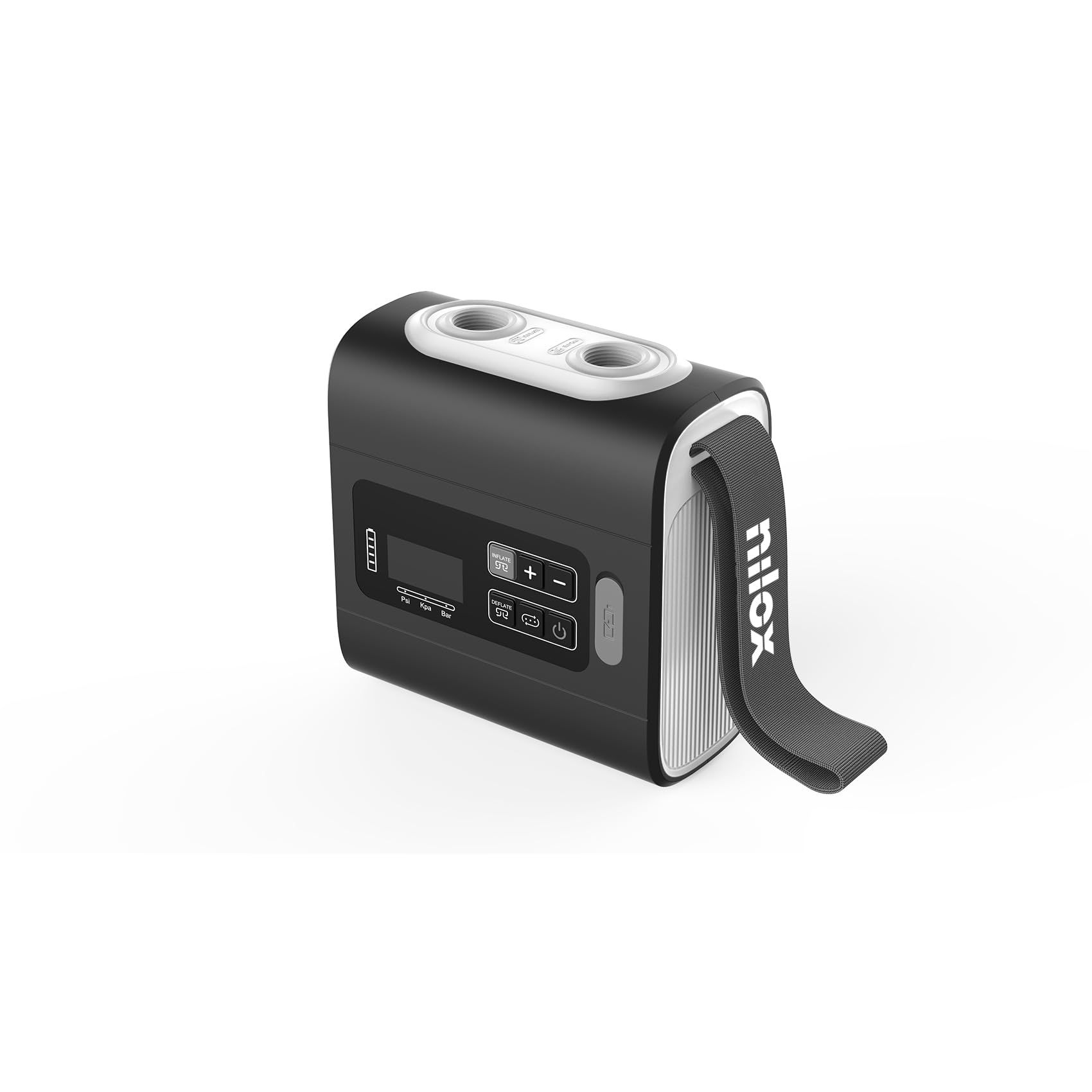 Nilox Air Pump NXOUTDOORPUMP, Tragbarer Luftkompressor Elektrisch Wiederaufladbar, Inflator mit Inflate/Deflate 22 PSI, 5000 mAh Akku, LCD Display, Kompressor Zubehör, für SUP Kajak Camping