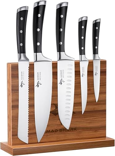 MAD SHARK Bloque magnético para cuchillos, bloque de cuchillos magnético de madera de acacia de doble cara, bloque organizador sin cuchillos, se