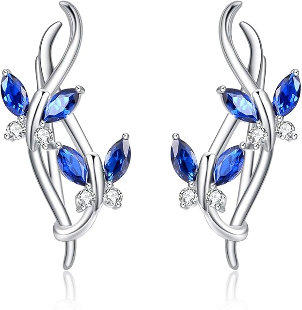 Butterfly Climber Earrings Sterling Silver Blue Butterfly Infinity ear Cuff Wrap Crawler climber Stud earrings for Women Girls