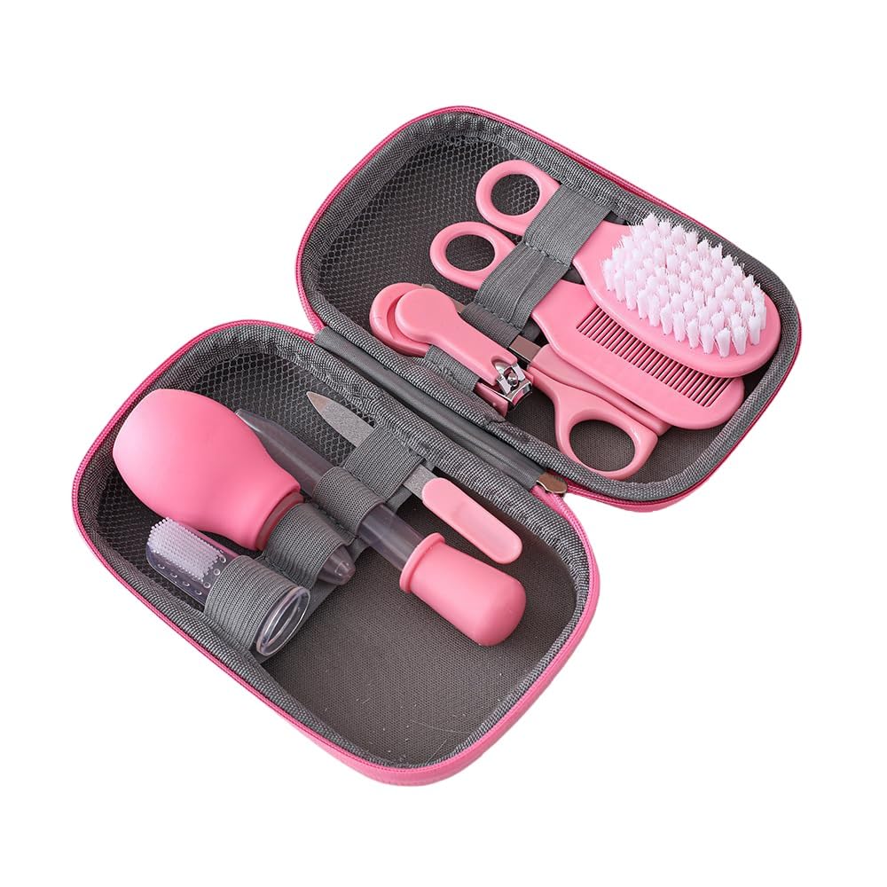 8-Piece Baby Grooming Kit | Newborn & Infant Care Set | Portable Hygiene Essentials with Storage Case (Pink)-image-26