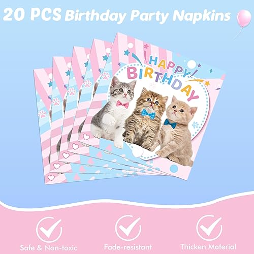 Miniatura 5 de Suministros para fiesta de cumpleaños de gato, 62 piezas de decoración de fiesta de gato y juego de vajilla - Decoración de fiesta de cumpleaños de