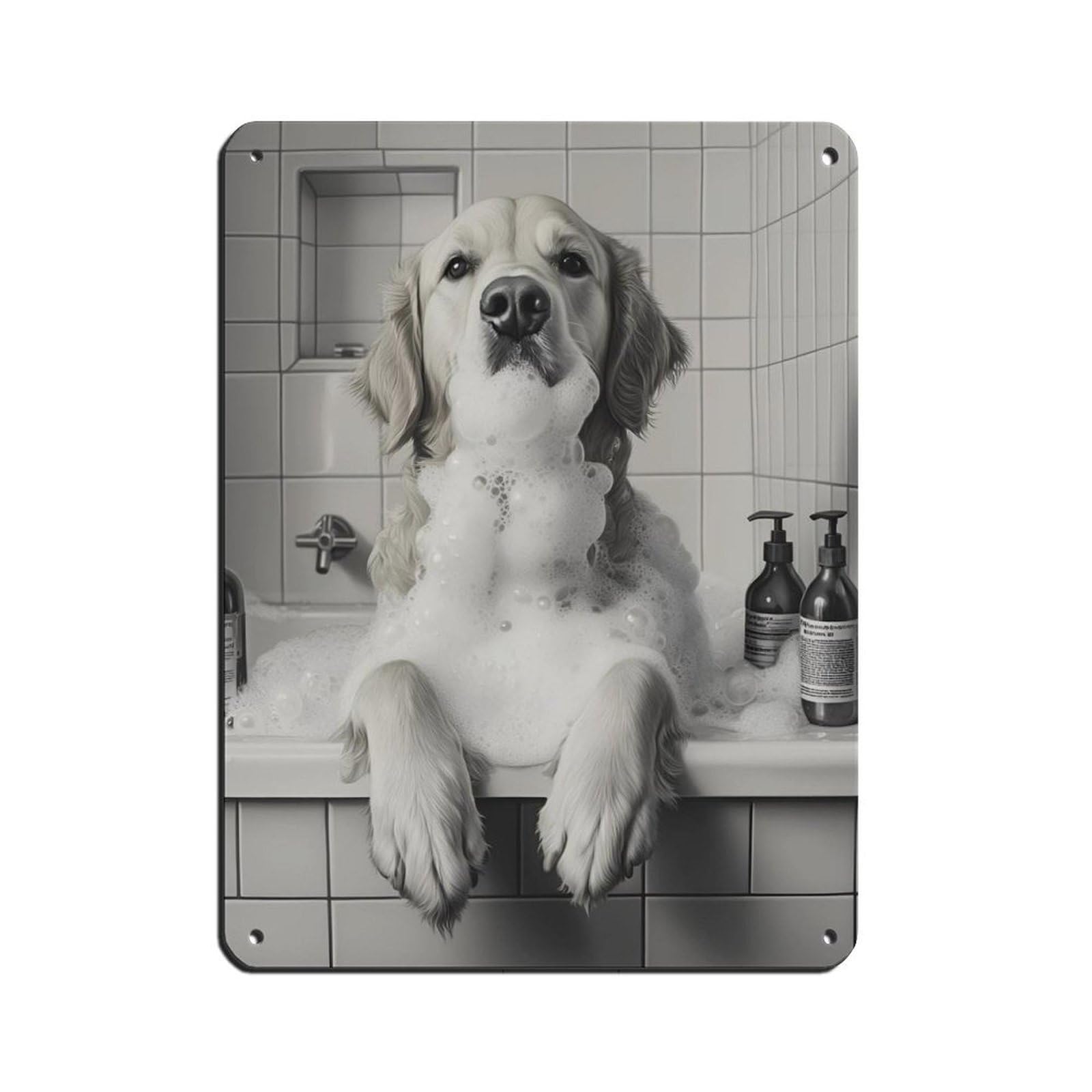 Golden Retriever in Bathtub Retro Poster Metal Tin Sign Chic Art Retro Iron Painting Bar People Cave Cafe Family Garage Poster Wall Decoration 12x16inch(30x40cm)