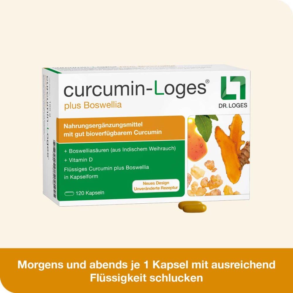 curcumin-Loges® plus Boswellia - 120 Kapseln - Nahrungsergänzungsmittel mit hoch bioverfügbarem Curcumin und Boswelliasäuren sowie Vitamin D