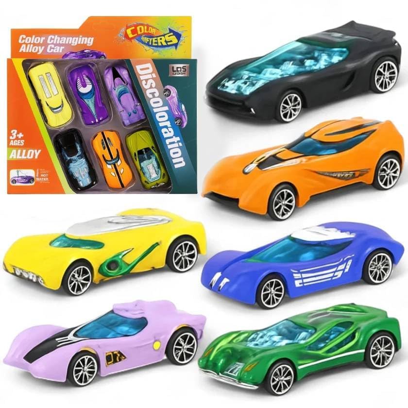 Image of Sky Tech Colour Changing Die Cast Mini Metal Car Set of 6 PCS Alloy Racing Sports Cars, Hot Water Color Change Toy Vehicles, Mini Metal Push & Go Cars for Kids Boys Girls Age 3+, Birthday Gift