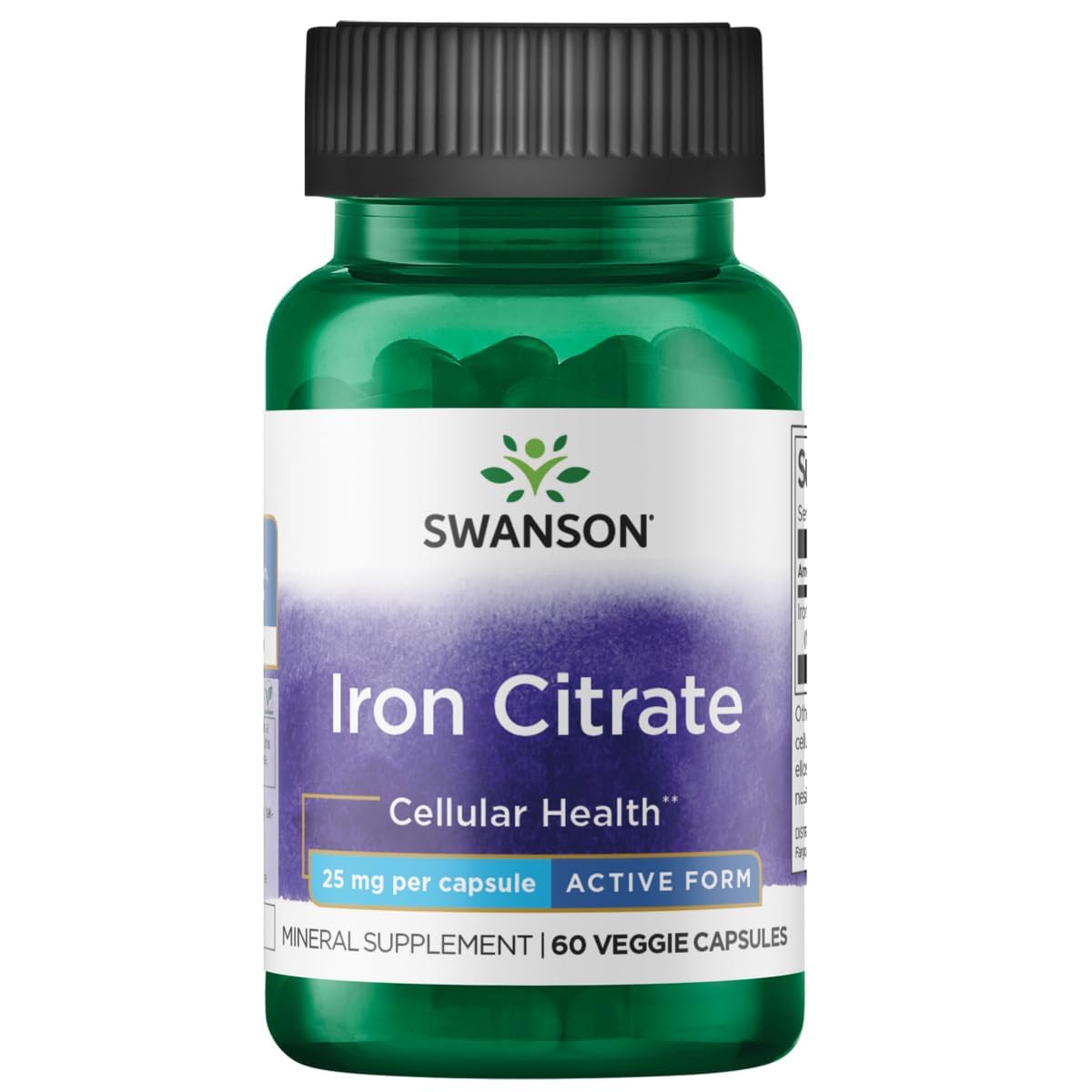 Swanson Iron Citrate 25 mg for Red Blood Cell Support, 60 Veg Capsules 60 Count (Pack of 1)