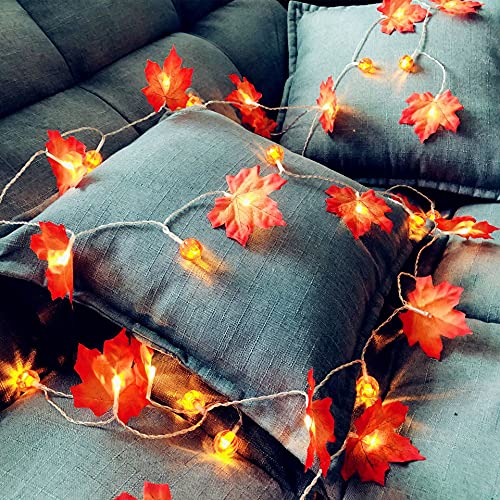 Frestar 20Ft/ 40 Led Maple Leaves Light And Pumpkin Light For Thanksgiving Decoration 3Aa Battery Operated Home Indoor Party Holiday Decoration #TOP5