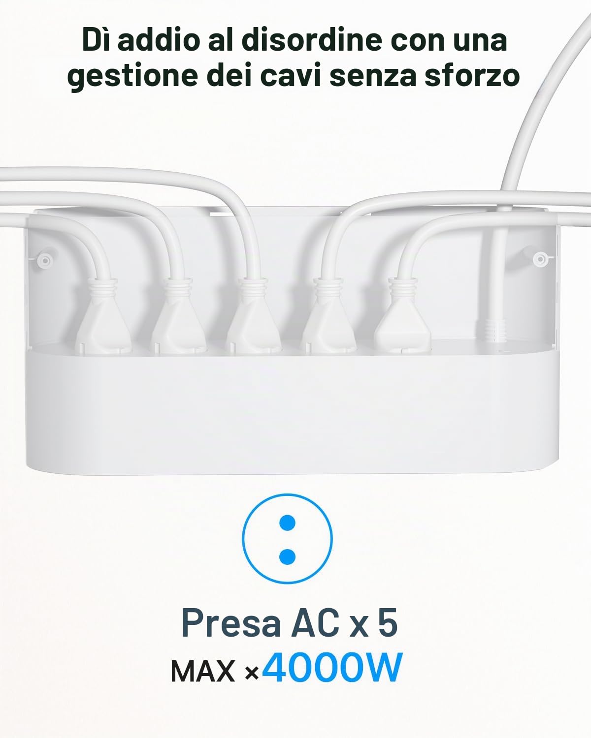 SooPii Multipresa con scatola organizer per cavi, protezione da sovratensione 5 prese con interruttori individuali, caricabatterie GaN da 65 W, prolunga da 6,6 piedi, per uso in casa e ufficio