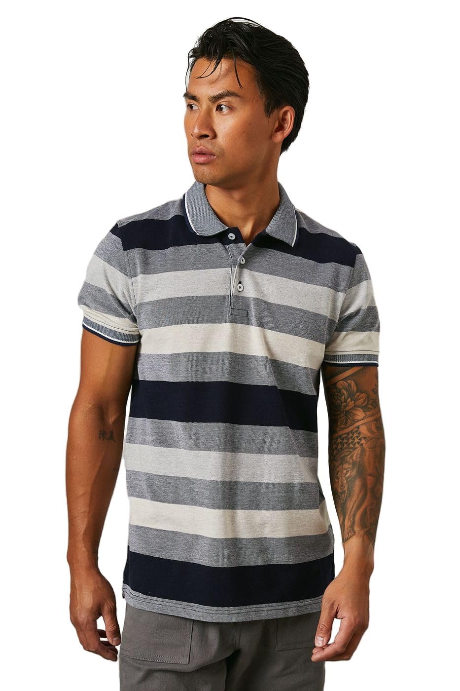 Debenhams Men's Ecru Barbados Stripe Polo Shirt In | Size: Medium