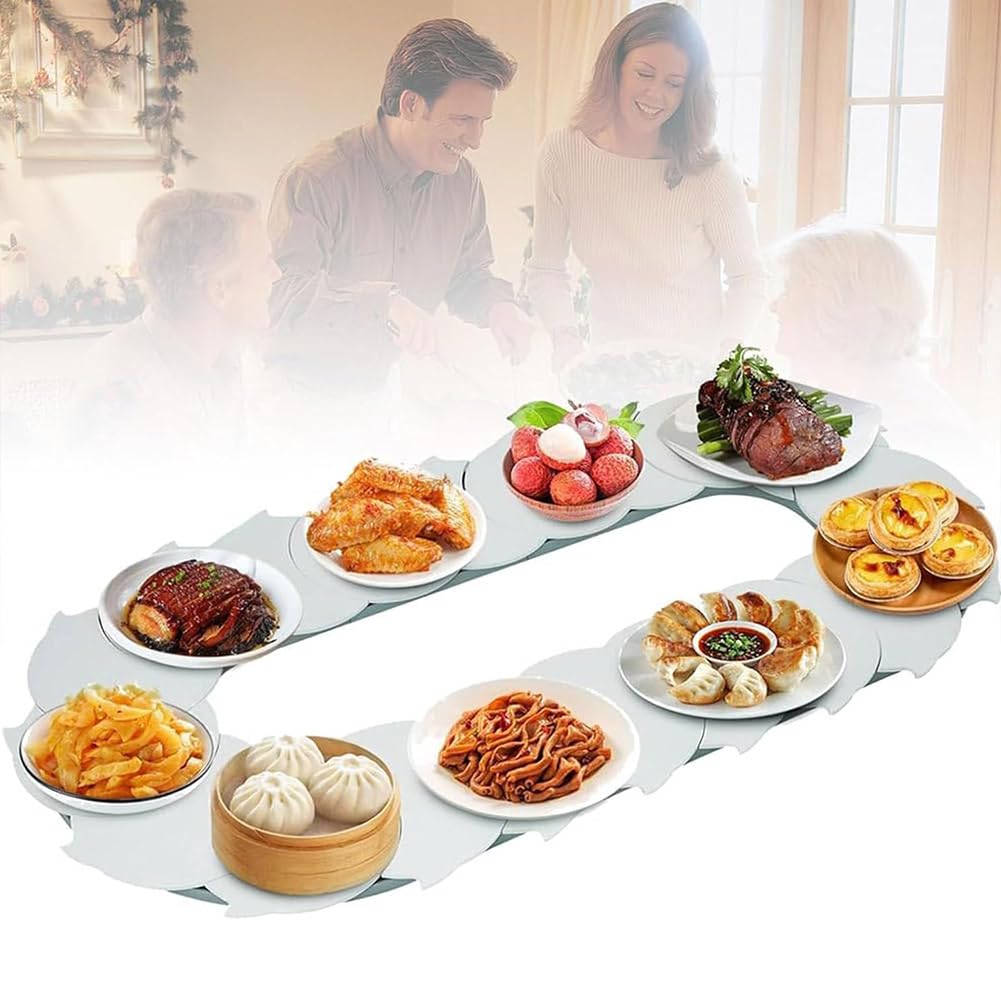 FLEAGE Rotating Food Turntable, 360° Manual Swivel Adjustable Dining Table, Reusable Tabletop Rotating Tray Large Serving Plate, Rotating Food Train for Party & Catering 1.4M/4.59FT GrayCyan