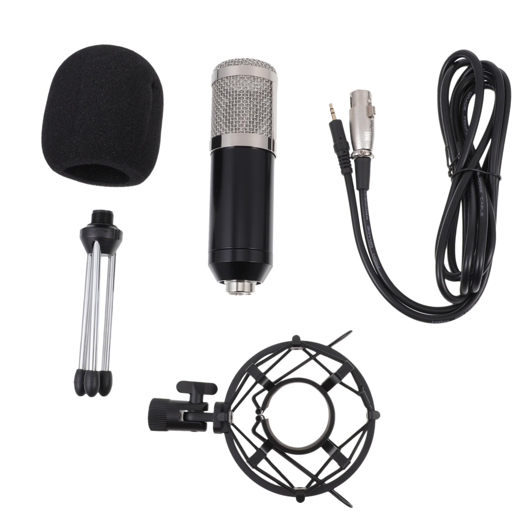 Kit de Micrófono Condensador con Cable para Oficina y Ktv Set Ligero y Portátil para Conferencias y Streaming Clara de Voz Color Negro con Rejilla Plateada