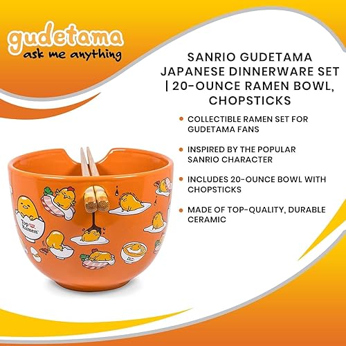Miniatura 7 de Silver Buffalo Sanrio Gudetama - Juego de vajilla de ramen japonés  Tazón de ramen de 20 onzas, palillos