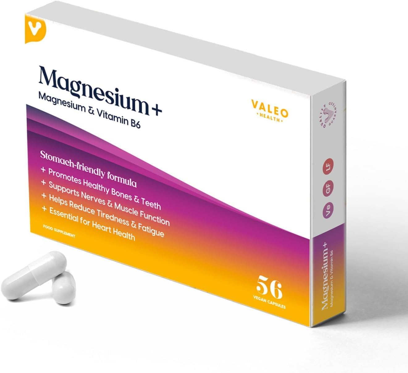 Valeo Magnesium with Vitamin B6 – High Absorption Magnesium Supplement for Muscle Recovery, Bone Strength, Nerve & Heart Health | 56 Capsules | 2x Better Absorption