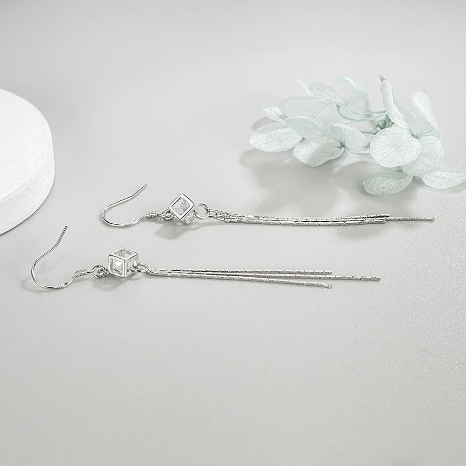 WZGWDC Ohrstecker mit Langer Kette, Hohle Tropfenohrringe für Frauen, Hochzeit