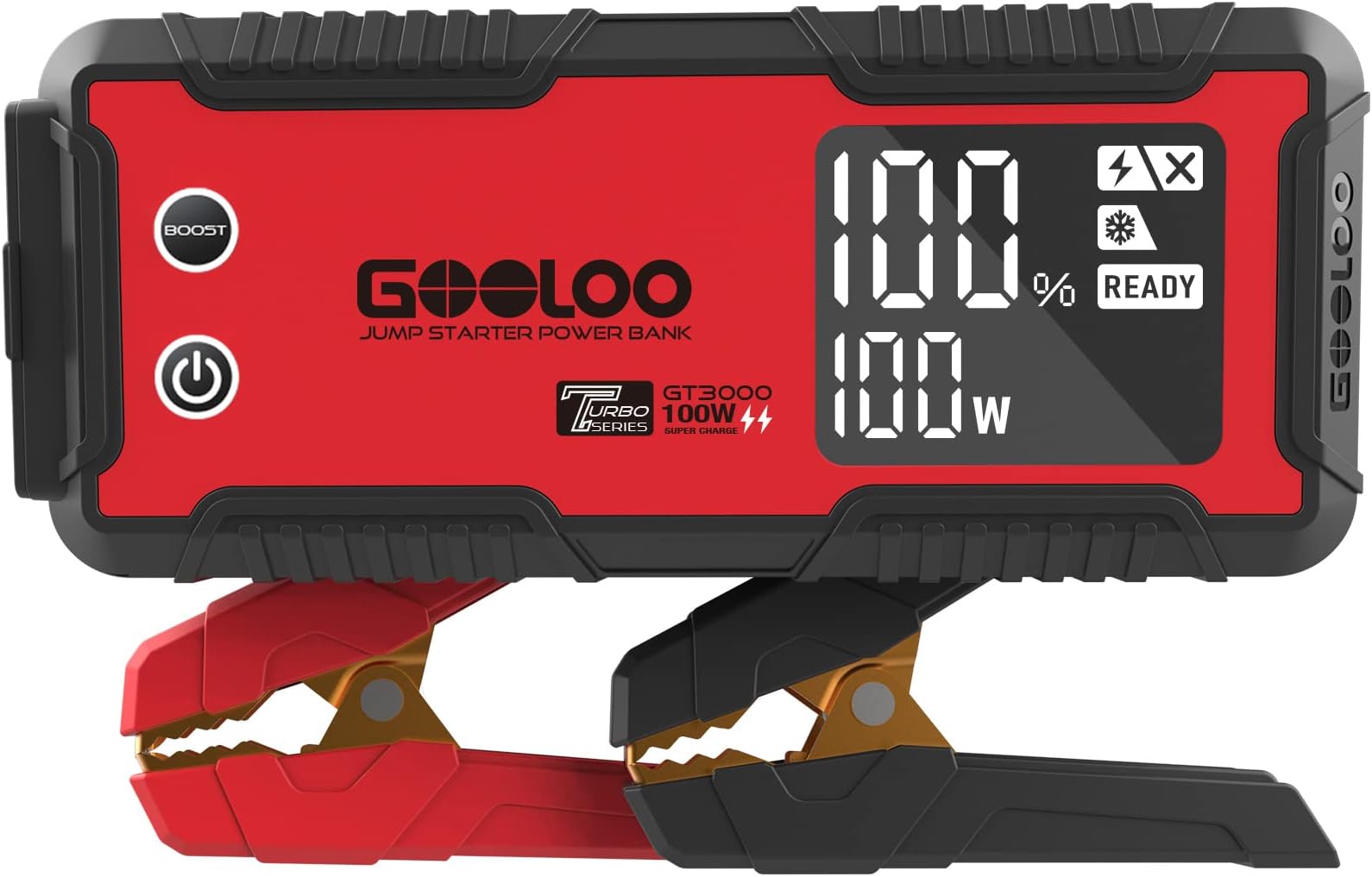 GOOLOO GT3000 Jump Starter 3000A 100W 2-Way Fast Charging, SuperSafe 12V Lithium Portable Car Battery Booster Pack, IP65 Power Bank Charger Box with Jumper Cables for 8L Diesel and 10L Gas Engines