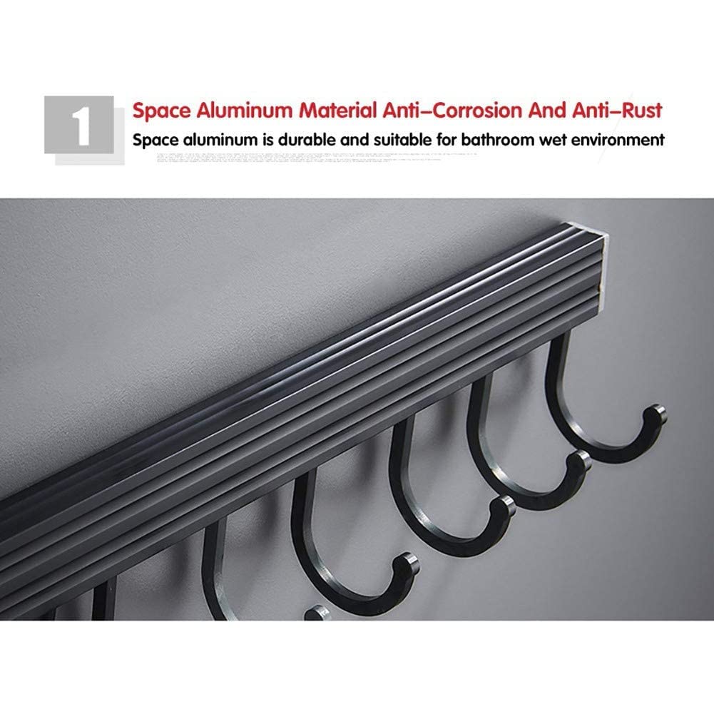 Adhesivo 16 Gancho Barra Soportes y Organizadores para Utensilios de Cocina, Autoadhesivo,Aluminio,negro,80CM