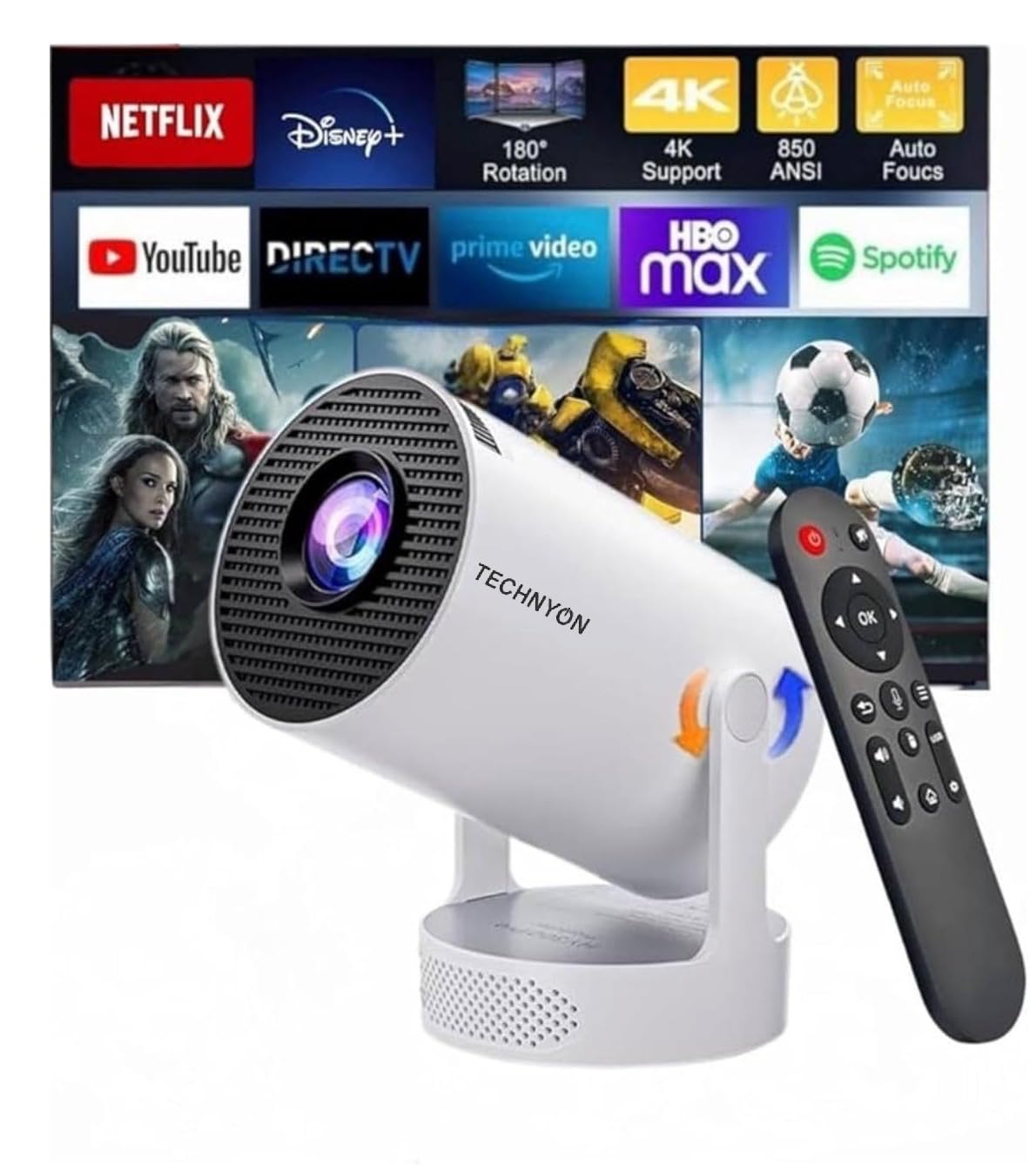 Technyon HY300 ultra 2026 | 1080P Full HD WiFi Projector with Android 11.0 – 12000 Lumens Portable Home Theater & Outdoor Movie Projector | Screen Mirroring for iOS/Android | Gaming & HDMI Compatible