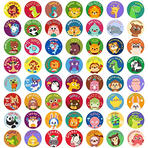 1000 PCS Motivational Stickers for Kids 56 Animals Cartoon Designs Teacher Rewards Stickers potty trainning Stickers Encouraging Stickers Incentive Stickers 1 Inch Round Animal Stickers