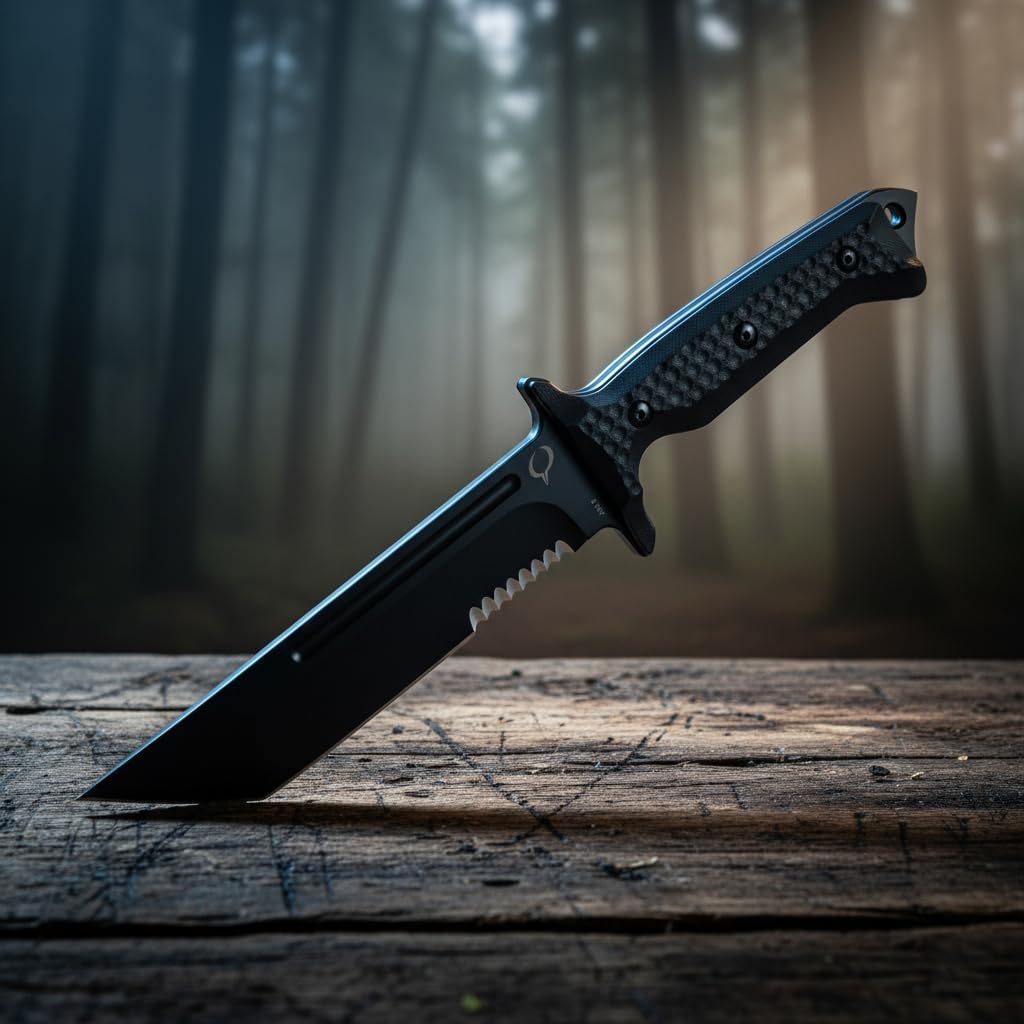 Kronos Ares Fixed Blade Knife – 12" Full Tang Survival Tool with AUS-8 Steel Tanto Blade, G10 Fiberglass Handle, Serrated Edge, Nylon Sheath for Hunting, Camping & Outdoor Adventure