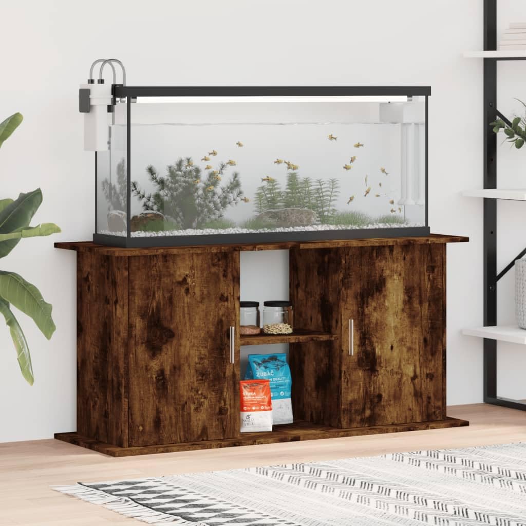 Homgoday Support pour aquarium - Table d'aquarium - Meuble bas - Meuble pour aquarium - Meuble pour terrarium - Chêne fumé - 121 x 41 x 58 cm - Matériau dérivé du bois