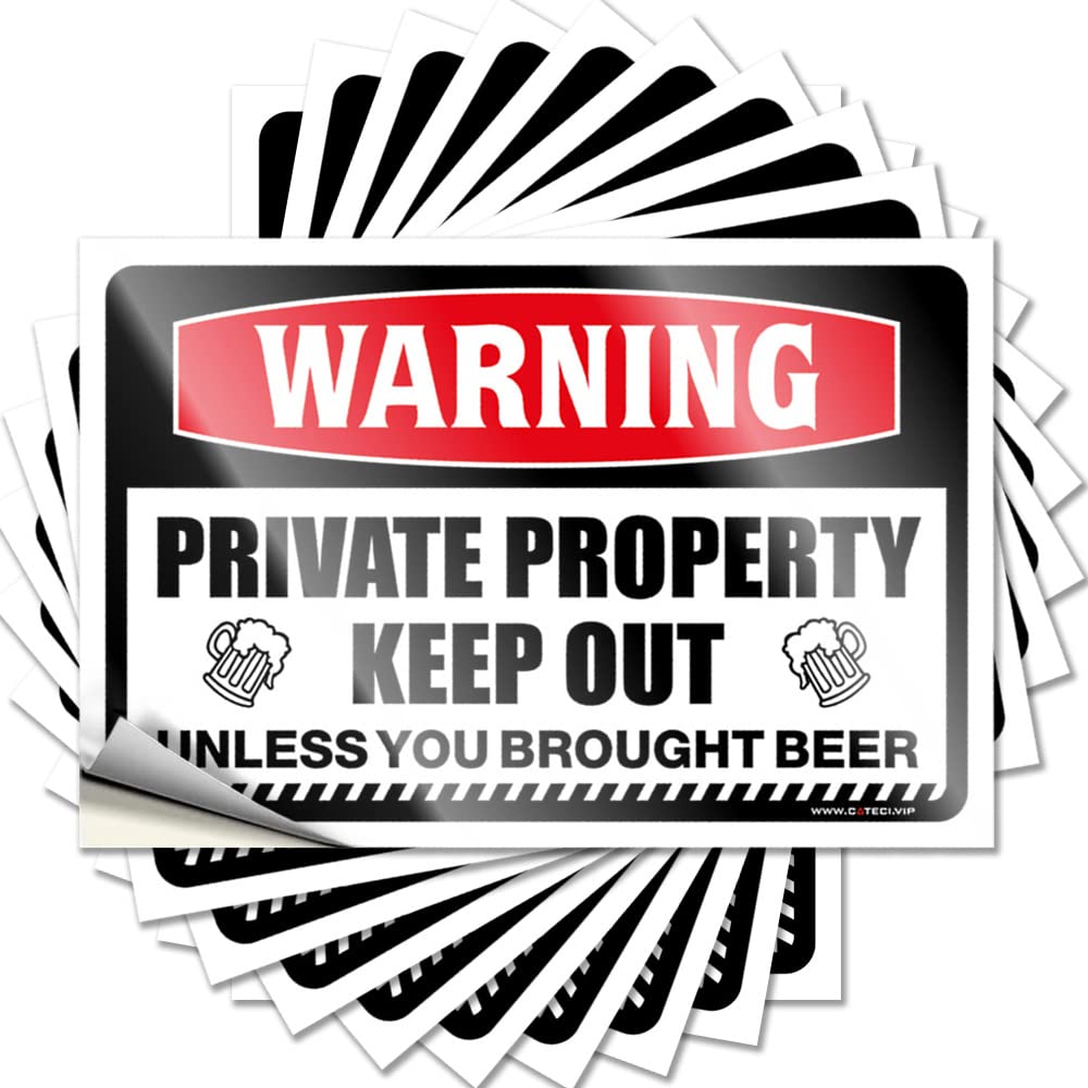 Bumper Man CABE Decor Waterproof Vinyl Sticker | Private Property Keep Out Unless You Brought Beer Metal Cover for Christmas DIY Projects(8X12CM)
