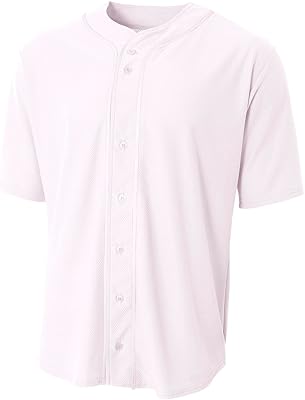 A4 Mens Short Sleeve Full Button Baseball Jersey, XL, White