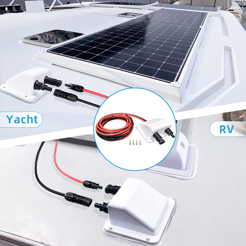 ABS Doppelt Solar Kabeleinführung Gehäuse mit 10ft 10AWGweichem Kupferkabel, UV-Beständigkeit Dual-Kabeleinführungsgehäuse für RV, Boot, Wohnmobil (10FT 10AWG)
